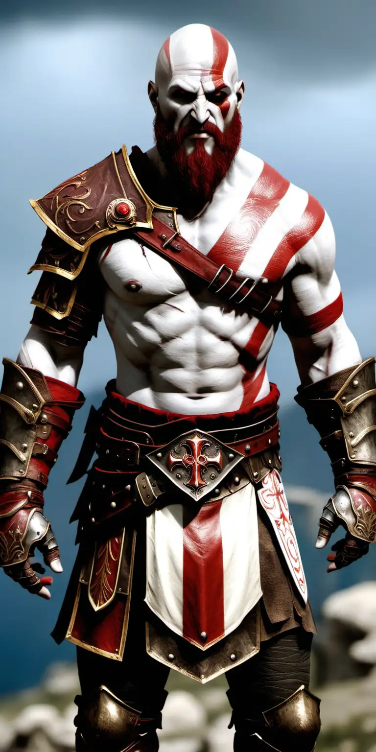 Kratos in Striking White and Red Knights Templar Armor