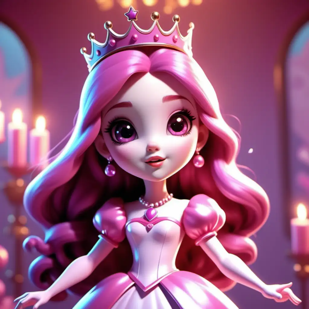 游戏可爱公主，卡通，品红色主题，和角色有关联的装饰和背景，光影特效，4K高清