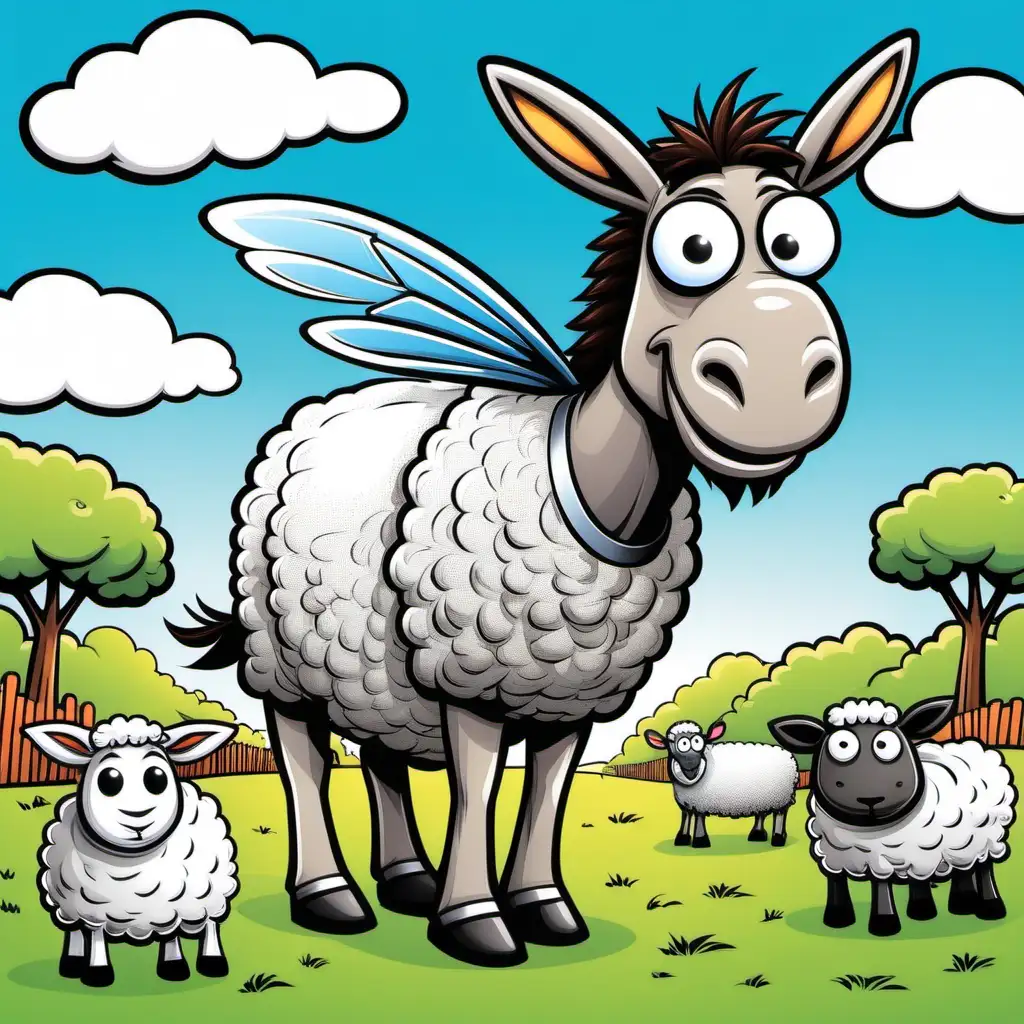 Flying Donkey and Sheep Comic Cartoon for Kids