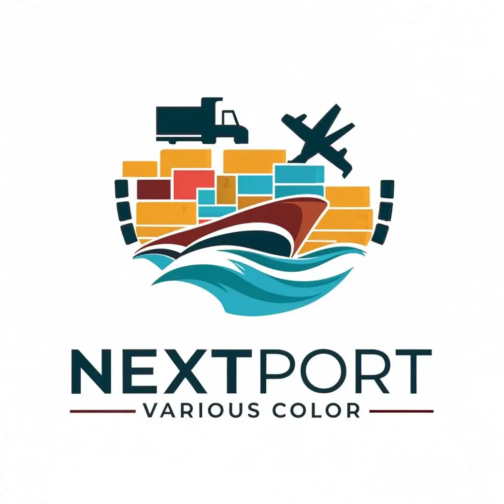 logo, WAVE, CARGOSHIP, FLIGHT AND TRUCK, with the text "NEXTPORT various color", typography