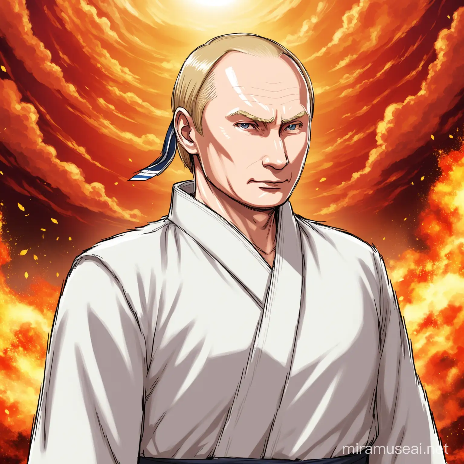 President Putin Transformed into a Dynamic Naruto Character in an Epic Setting