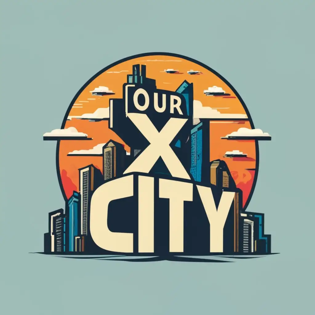 logo, BIG CITY WITH A SUNSET LOS OF CITY LOGO, with the text "OUR X CITY", typography, be used in Entertainment industry