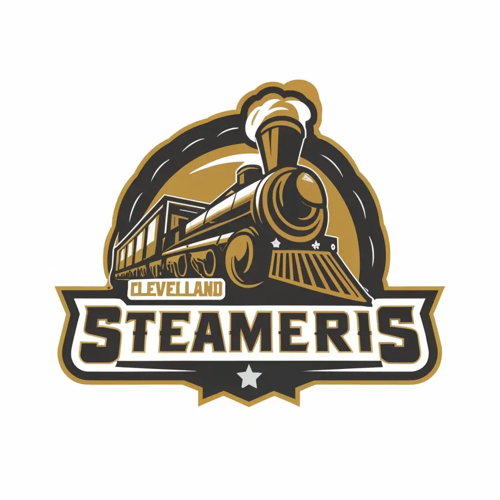 a logo design,with the text "CLEVELAND STEAMERS", main symbol:TRAIN LOGO,complex,be used in Sports Fitness industry,clear background