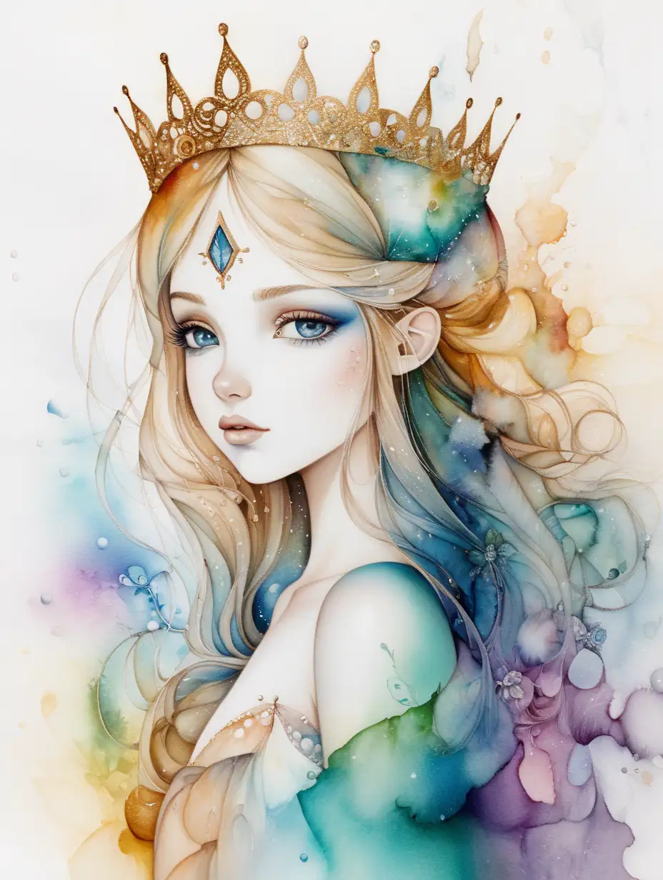 Whimsical Fairy Tale Princess in Ethereal Alcohol Ink Style