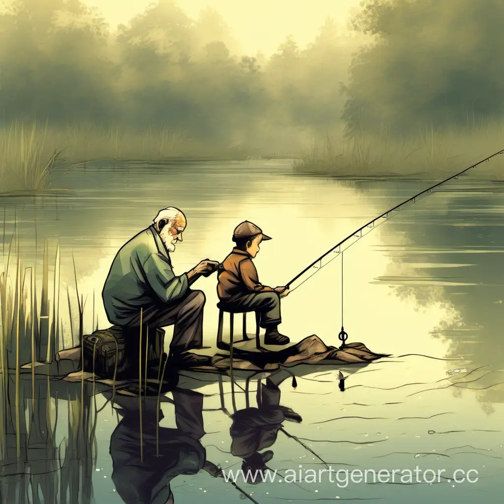 старик учит рыбачить мальчика