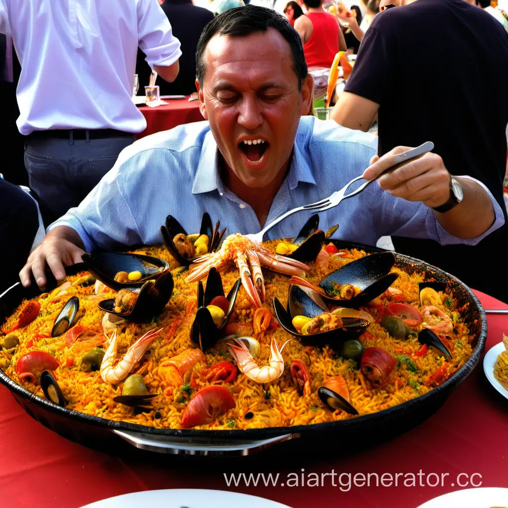 Man-Enjoying-a-Hearty-Feast-of-Oversized-Paella
