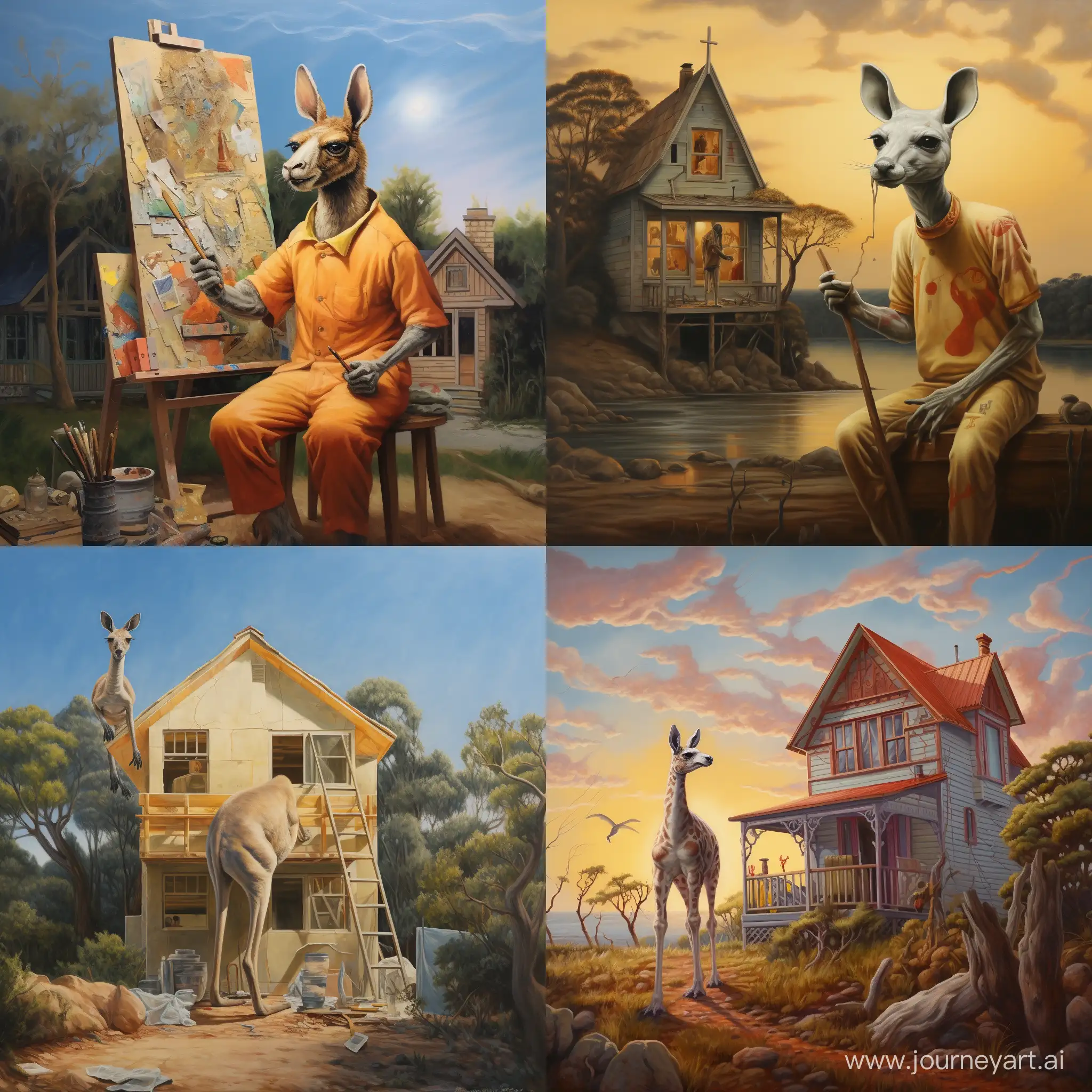 Silly kangaroo painting a house