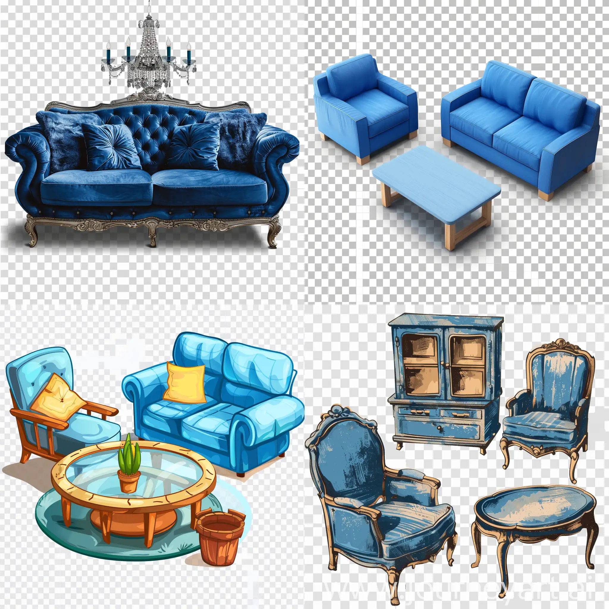 Modern-Blue-Furniture-Design-on-Transparent-Background