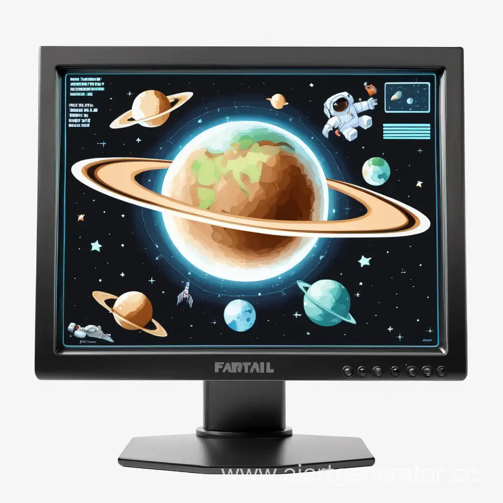 Spacethemed-Video-Game-Monitor-on-White-Background