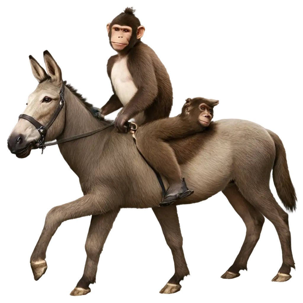 A monkey riding a donkey