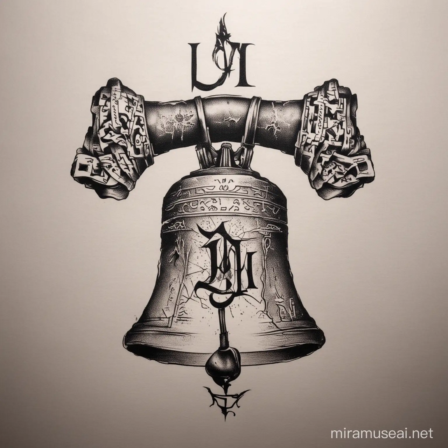 Tribal Tattoo Design Cracked Liberty Bell with Hidden Letters
