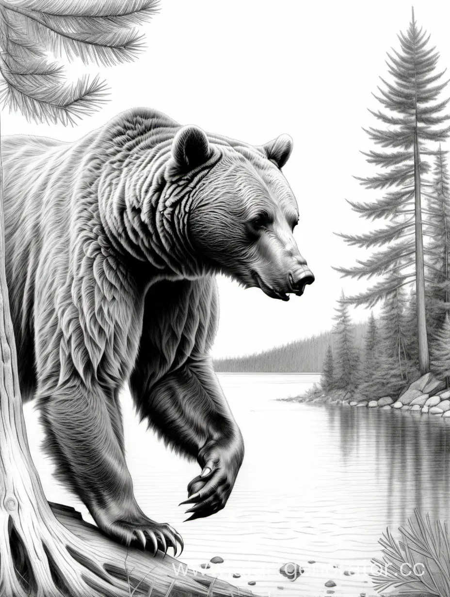Realistic-Bear-Muzzle-Sketch-Detailed-Portrait-Against-Nature-Background