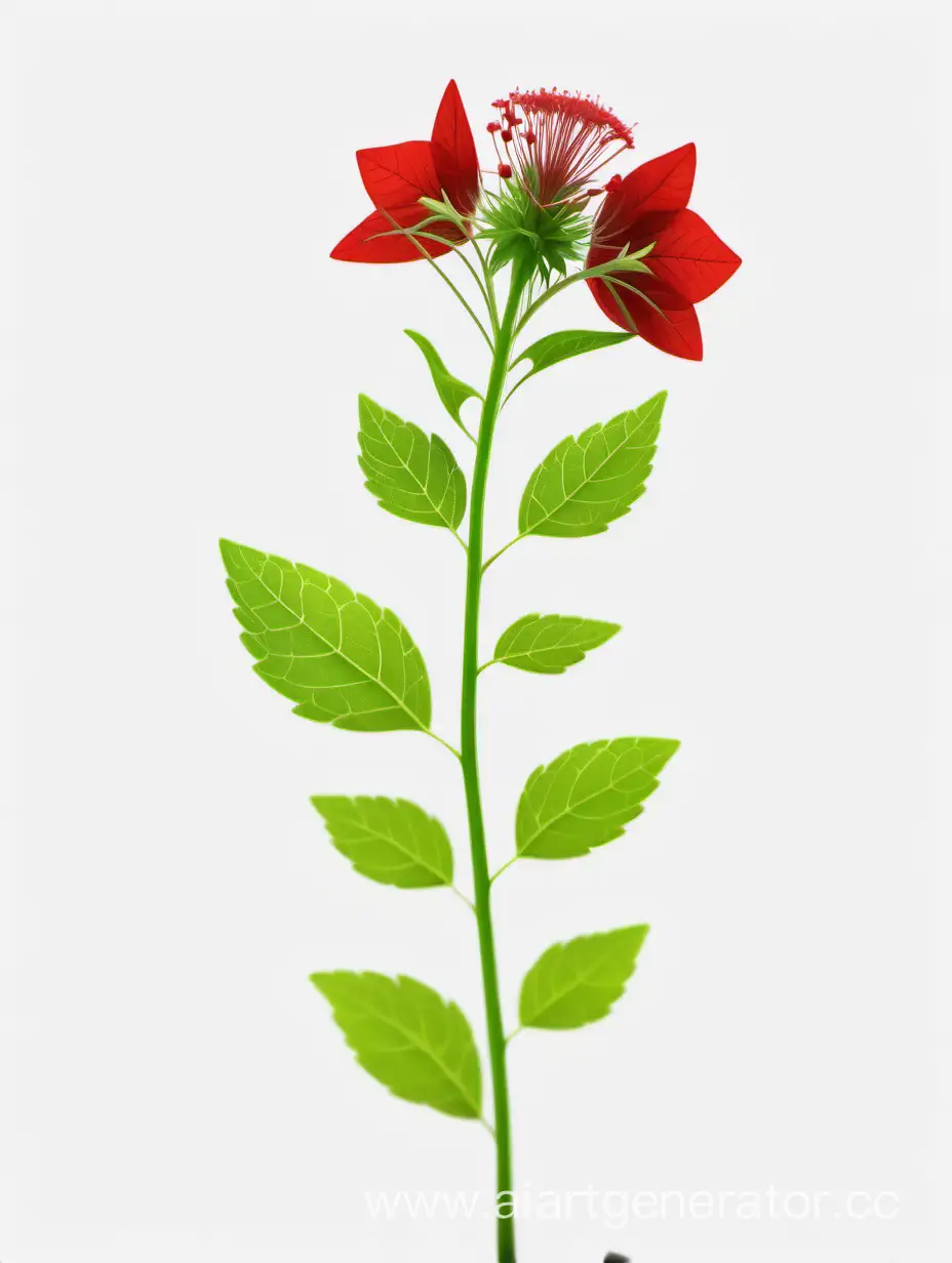 red wild flower 4k with fresh green leaves on white background
