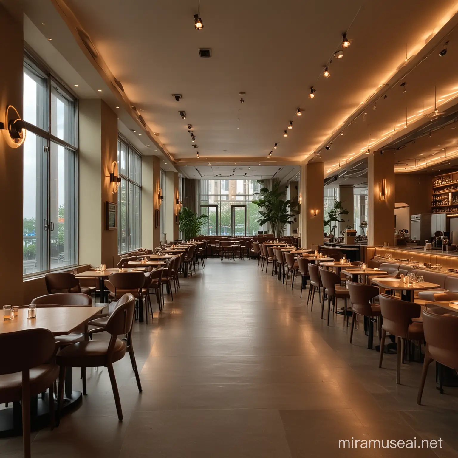 Luxurious Indoor Cafeteria with Dim Lighting