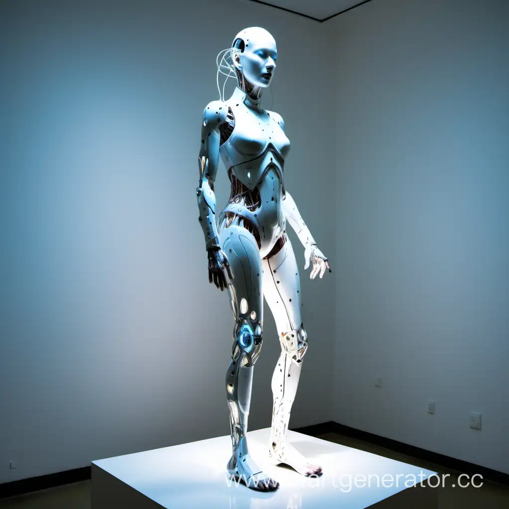 Futuristic-Cyborg-Mannequin-with-Prosthetics-and-Hovering-LEDs