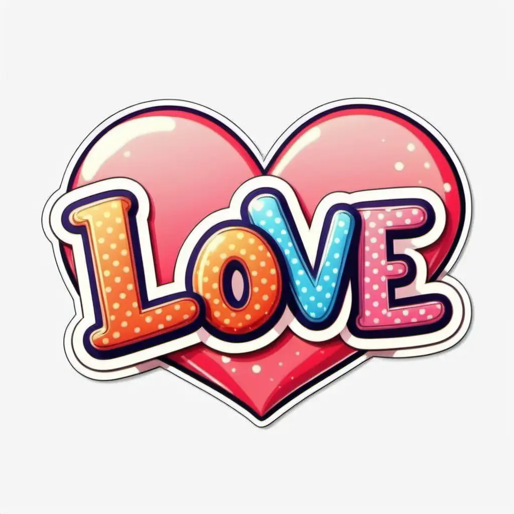  word love,cartoon style, sticker,white background