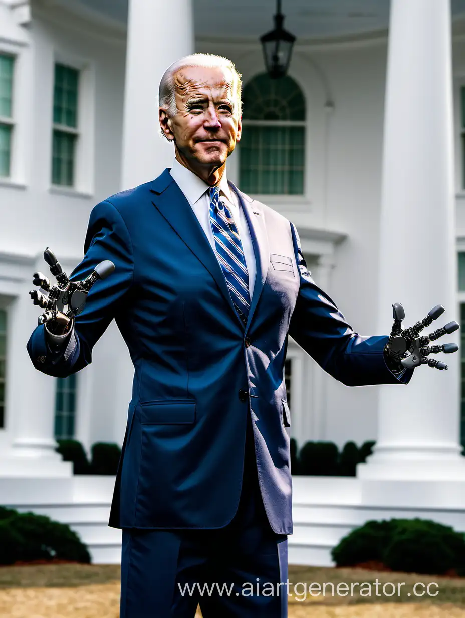 American-GrayHaired-President-Biden-Humanoid-Robot-Standing-Outside-White-House