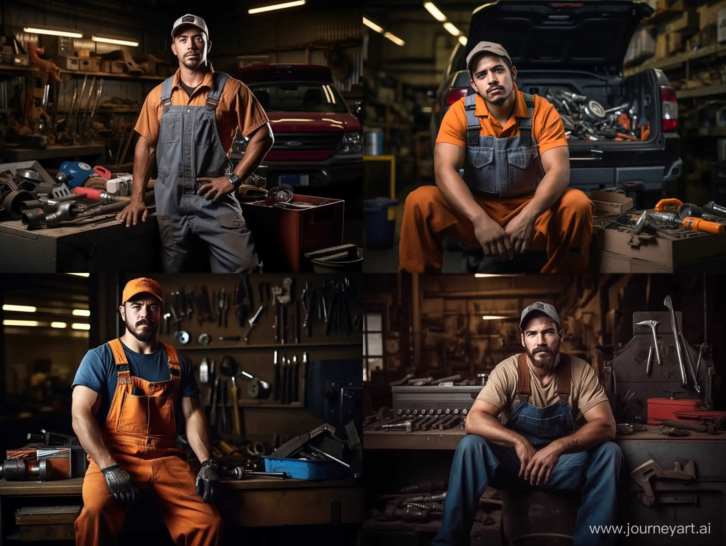 Skilled-Auto-Mechanic-in-Stylish-Work-Attire-at-Toolbox-in-Professional-Repair-Shop