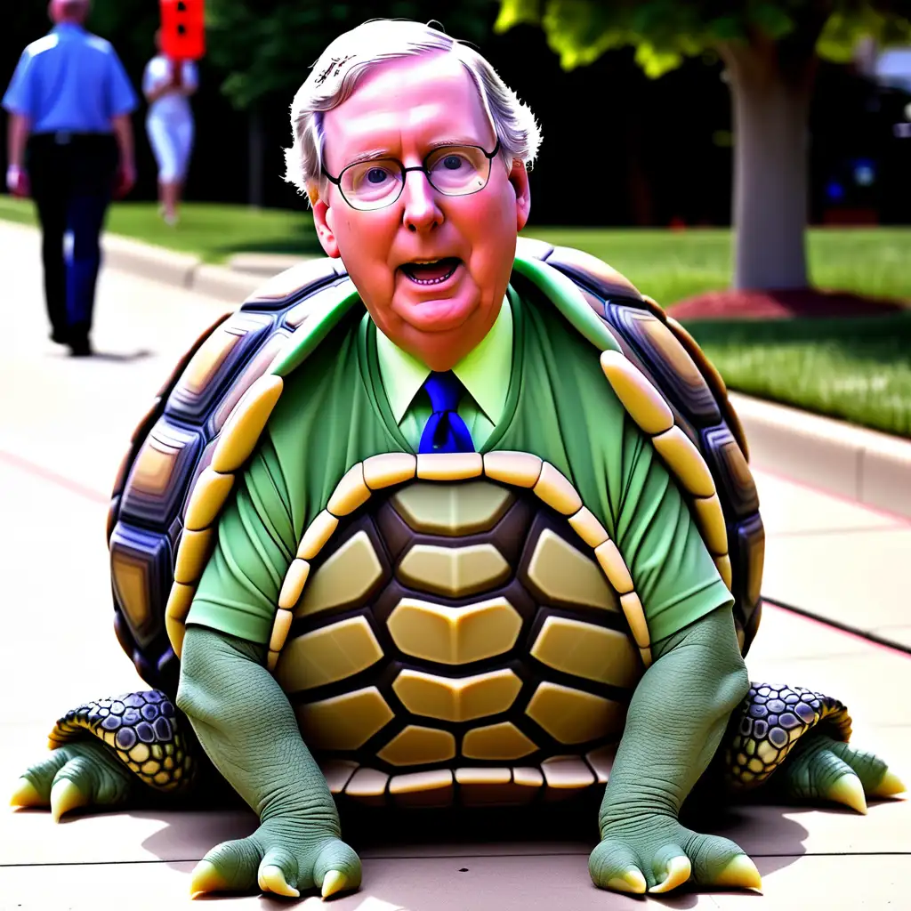 Mitch McConnell wearing a turtle costume