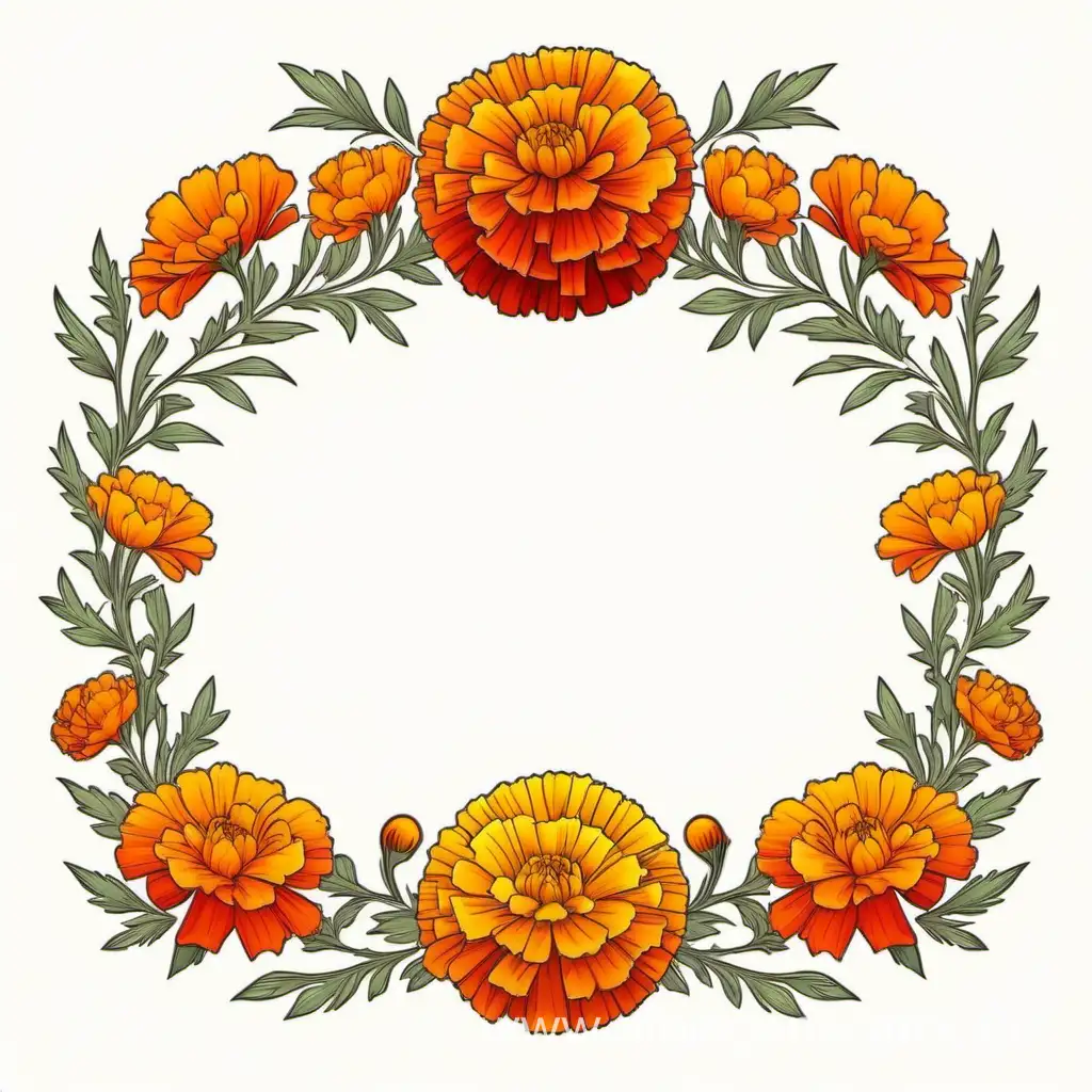 simple icon of a rainbow fire marigold vintage frame, made of border marigold fire. white background.