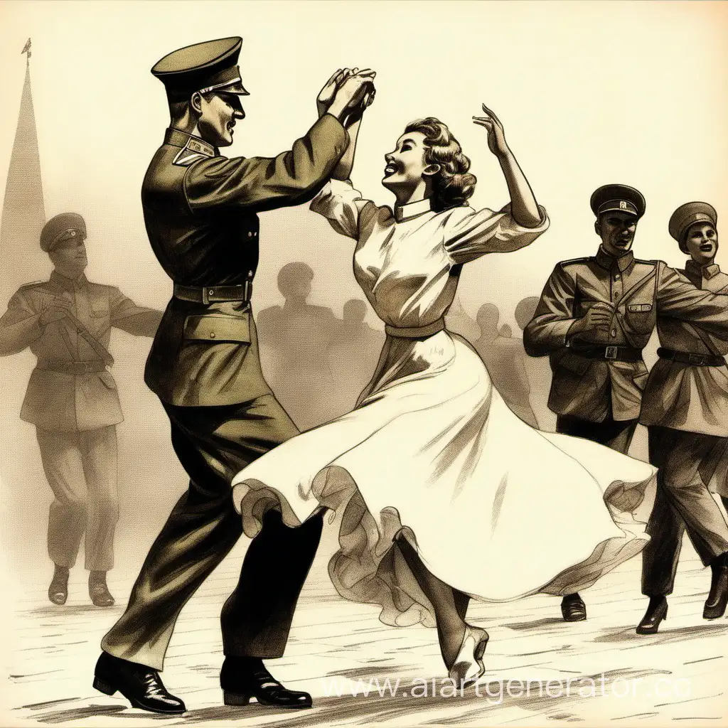 Waltzing-Amidst-War-Soviet-Soldier-and-Companion-Dancing