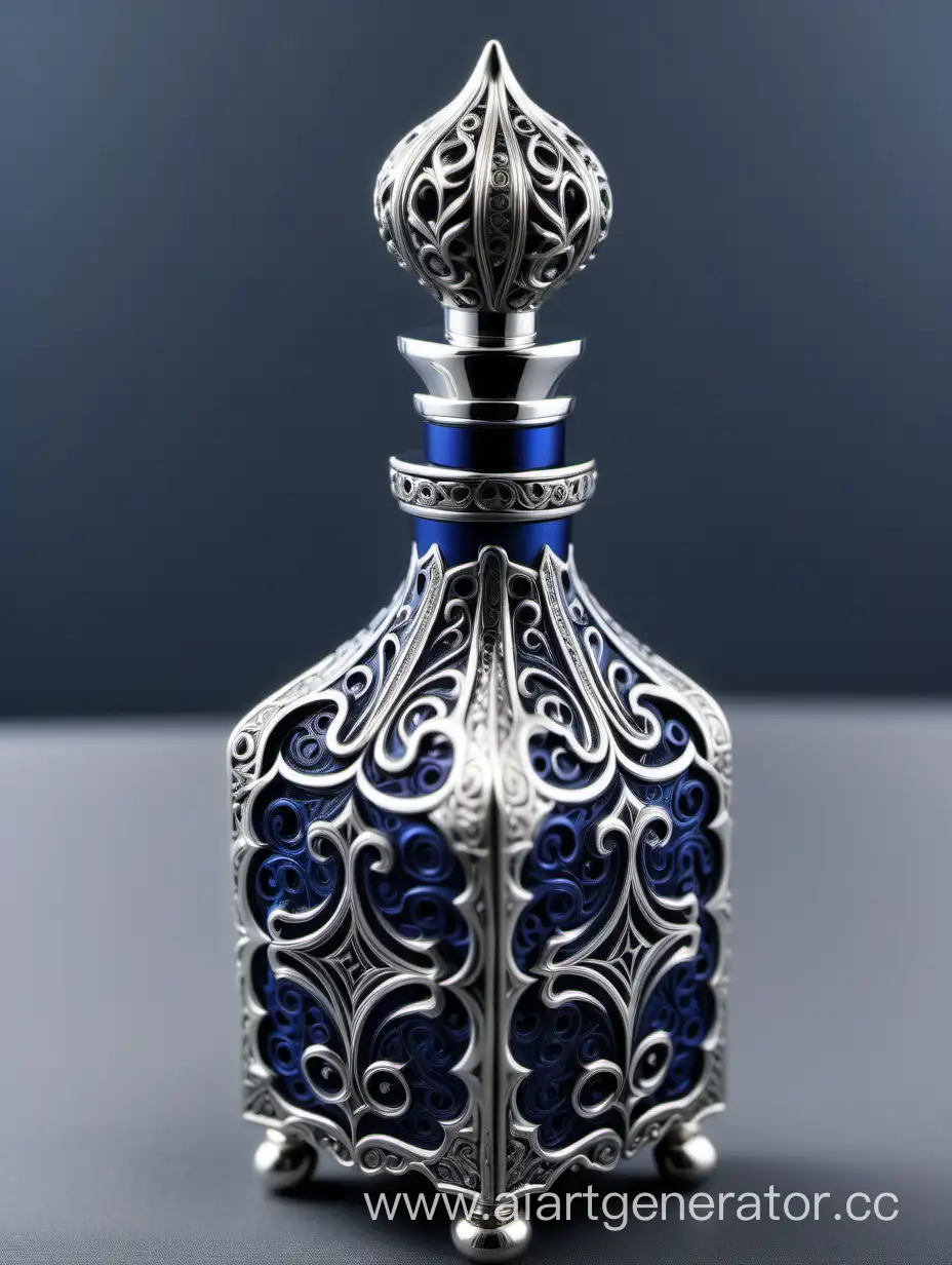 Elaborate-Elixir-of-Life-Potion-Bottle-with-Dark-Blue-and-Silver-Arabesque-Design