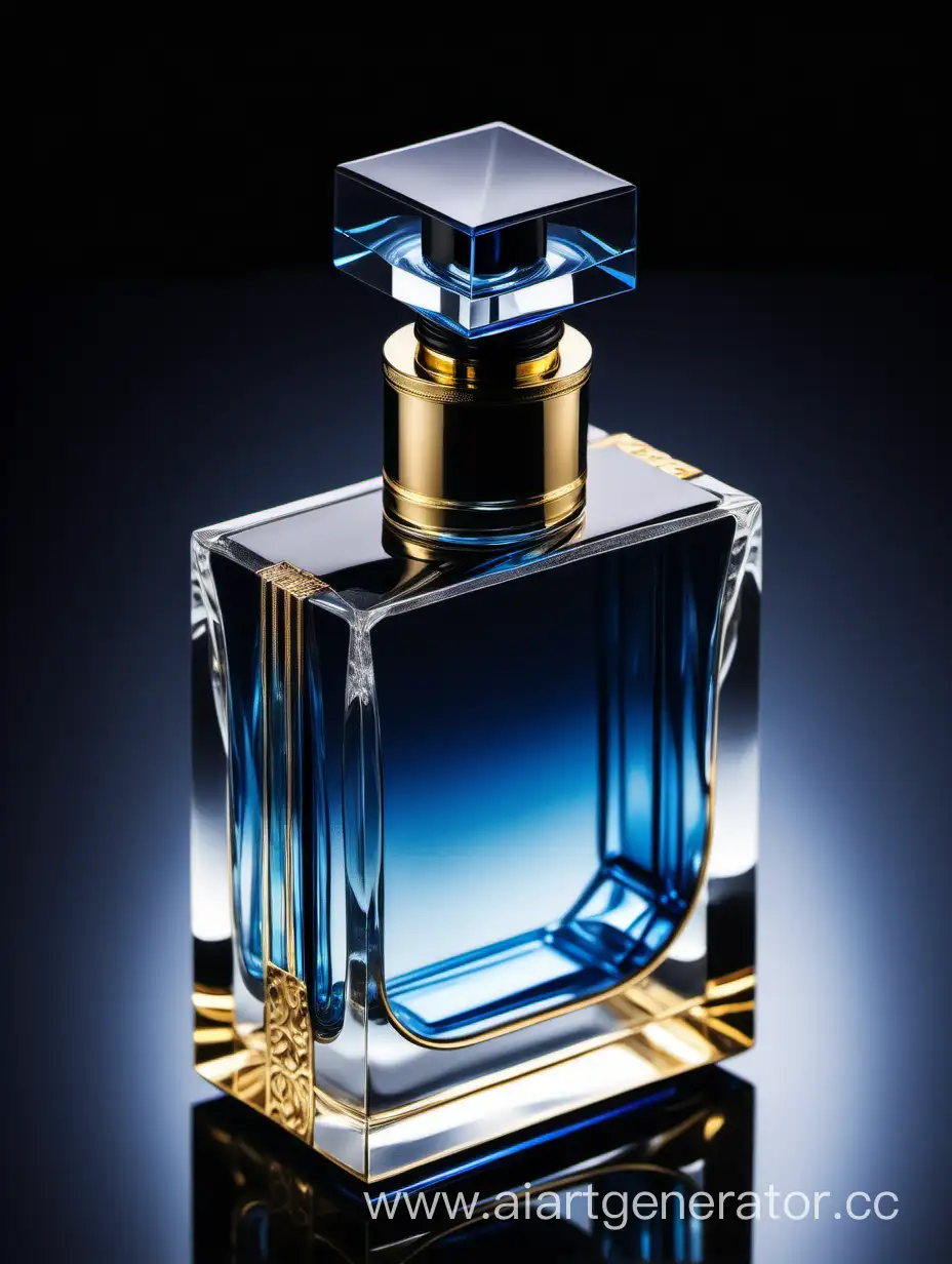 Elegant-Crystal-Clear-Perfume-Bottle-with-Blue-Black-and-Gold-Accents