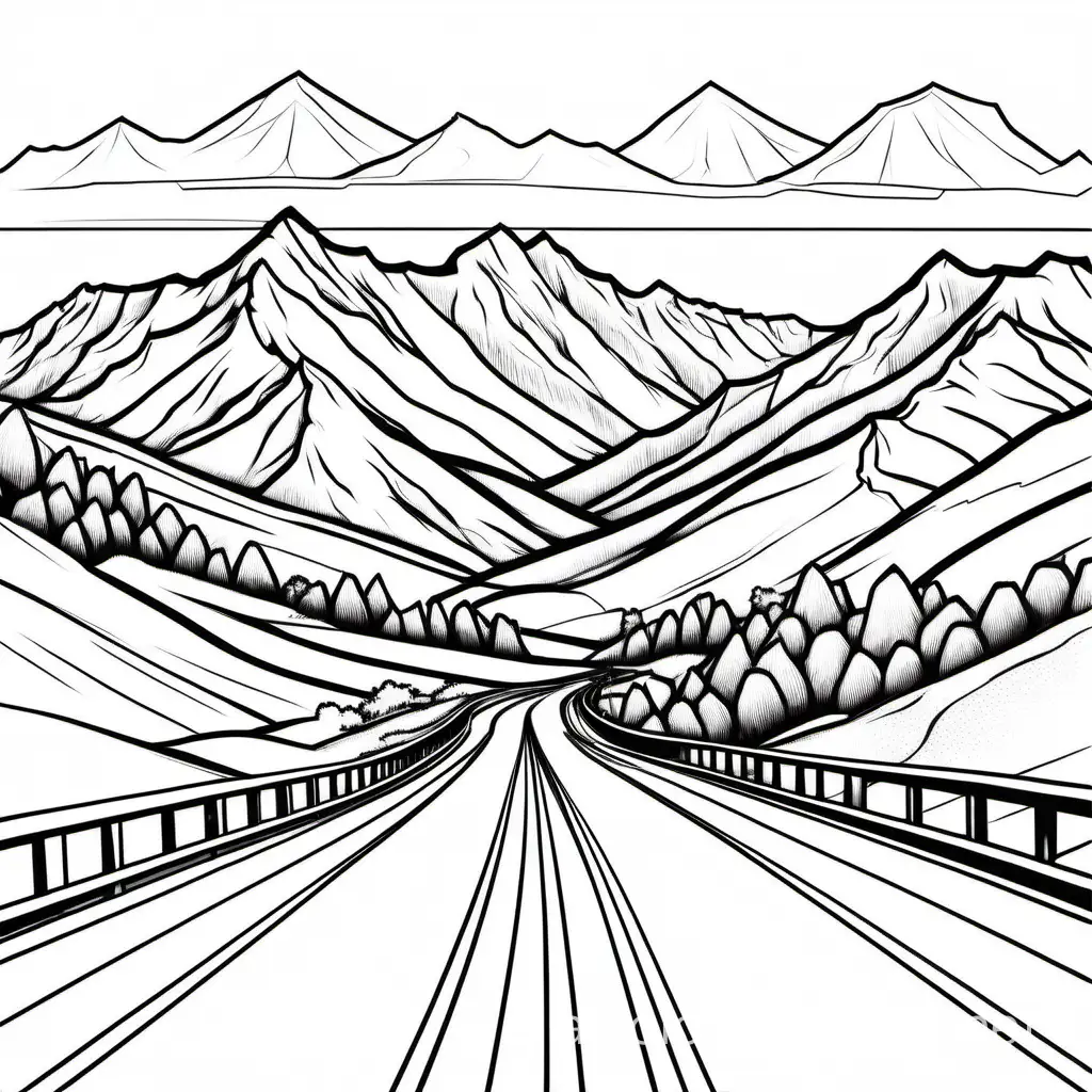 Mountain-Highway-Coloring-Page-for-Kids-Simple-Black-and-White-Line-Art