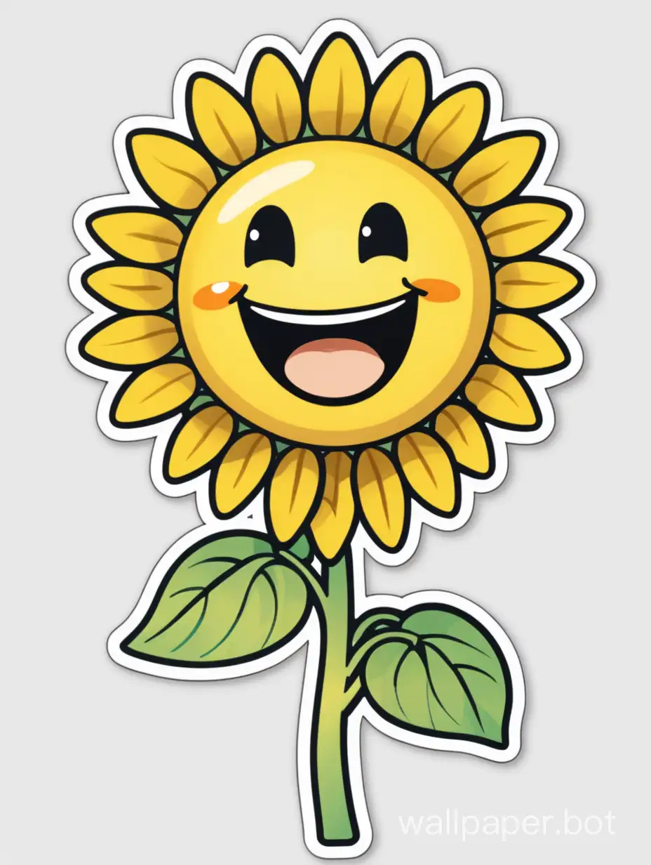 Radiant sunflower character, laugh, emoticon, sticker art