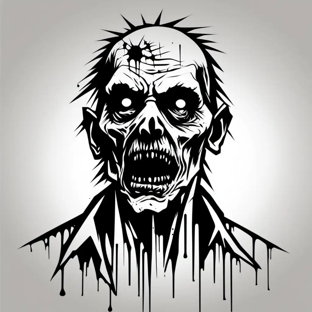 stencil, minimalist, simple, vector art, black and white, permanent marker, zombie