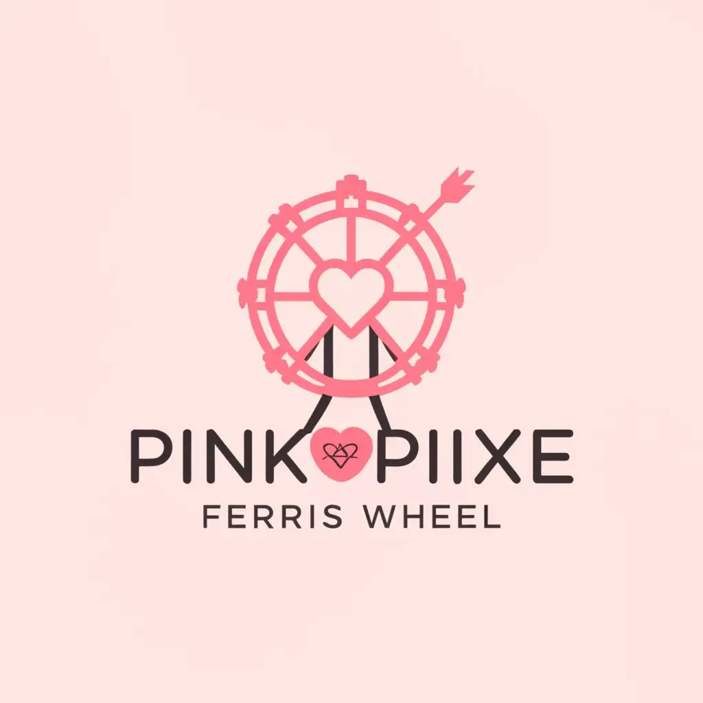 LOGO-Design-For-Pink-Pixie-Ferris-Wheel-Minimalistic-Heart-Cupid-in-Pink-and-White