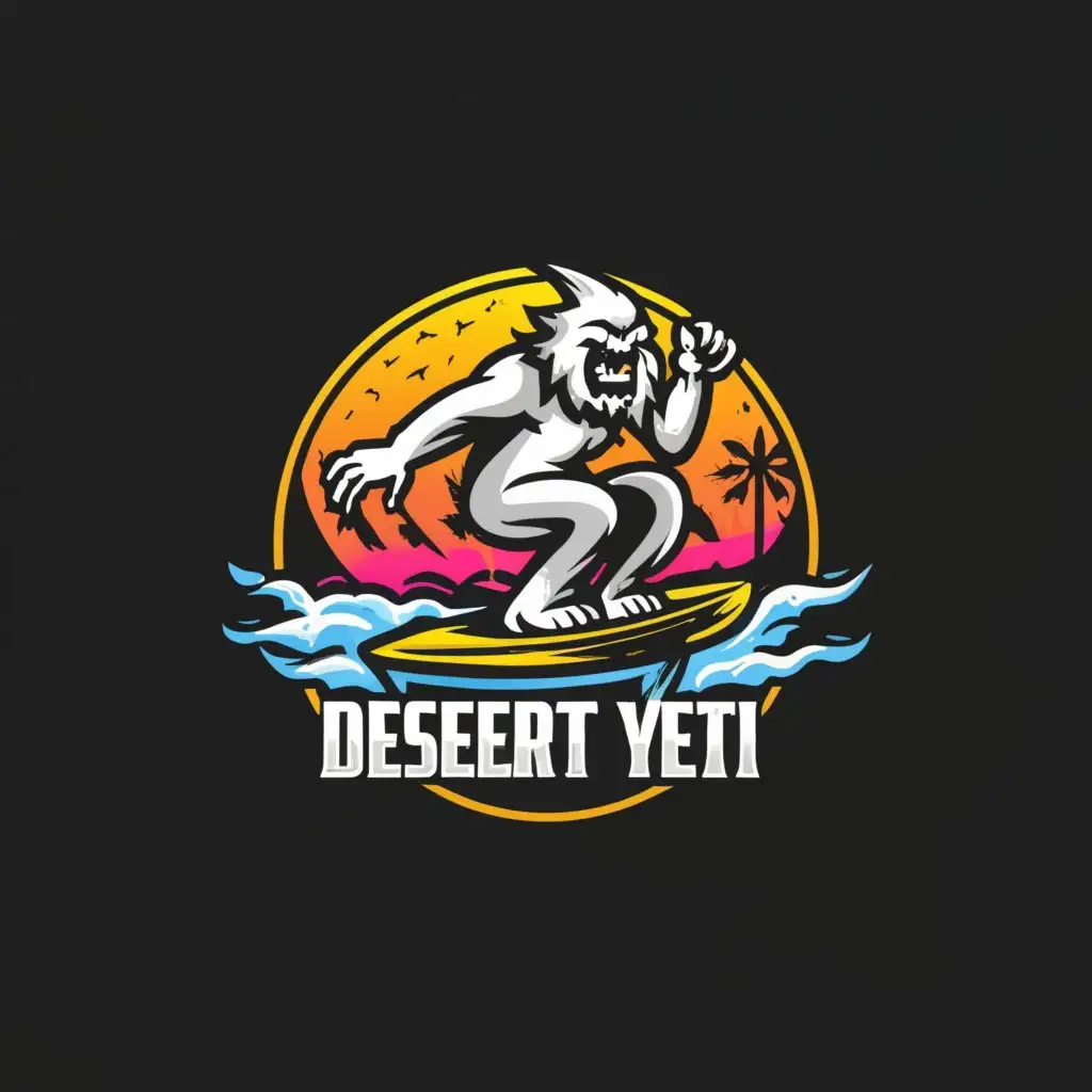 a logo design,with the text "Desert Yeti", main symbol:yeti on a wakeboard,complex,be used in Travel industry,clear background