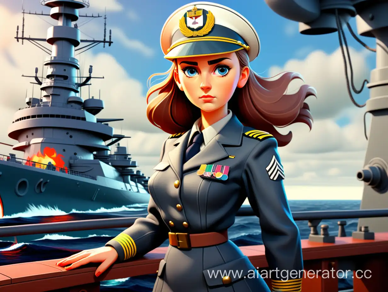 World-War-II-Battleship-Commander-on-Deck-Colorful-Art