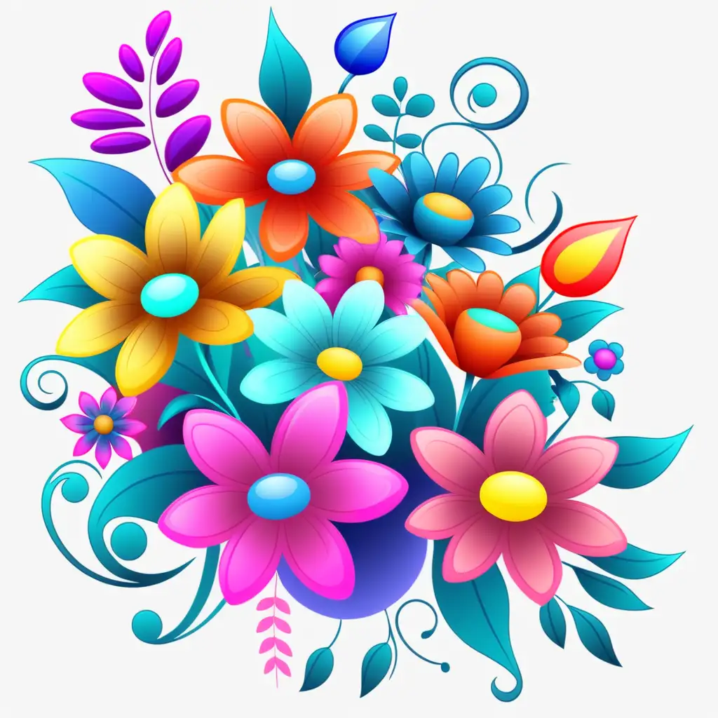Vibrant Floral Clipart with Transparent Background