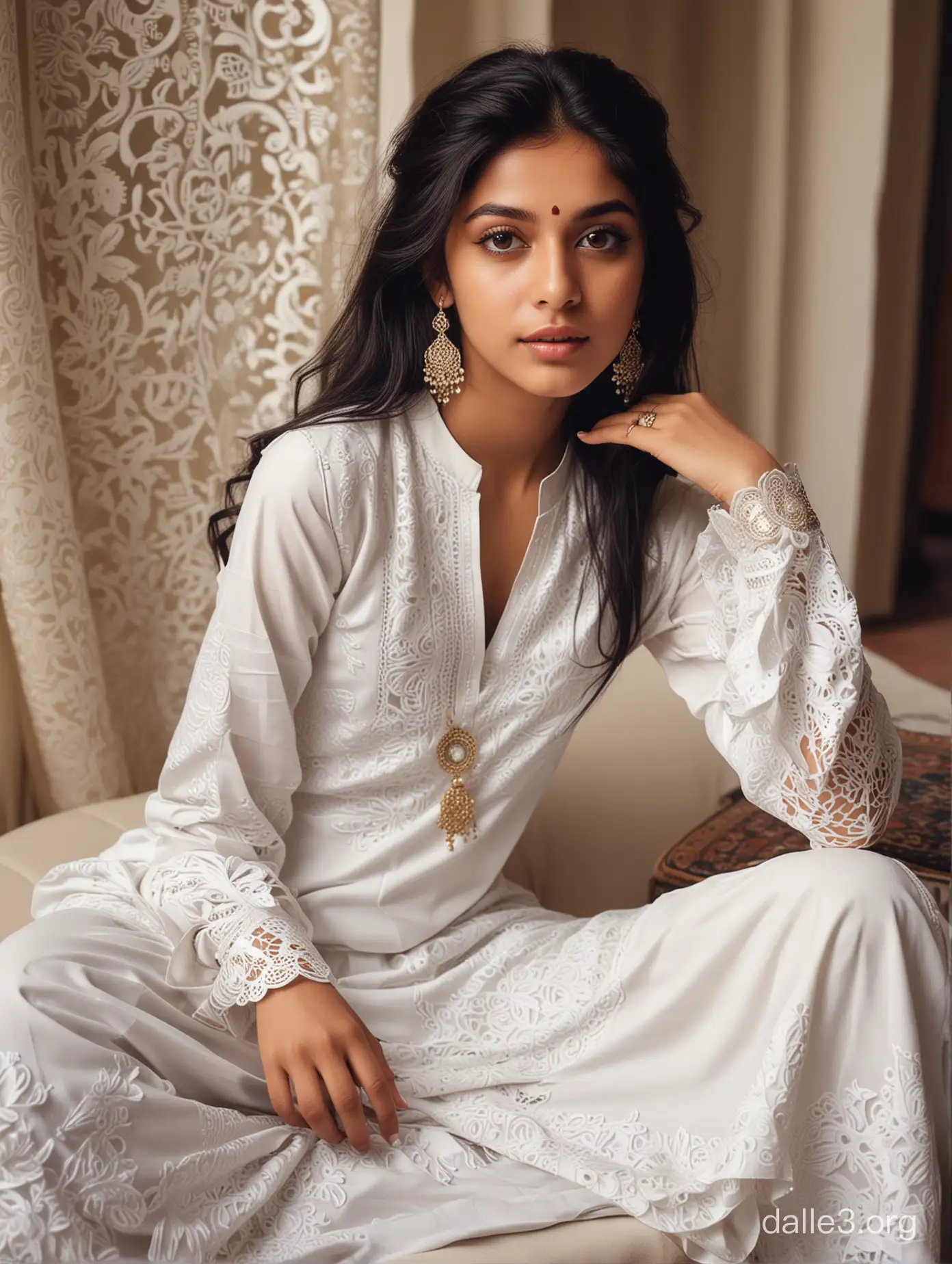 Elegant Pakistani Teenage Girl in White Shalwar Kameez at Luxurious ...