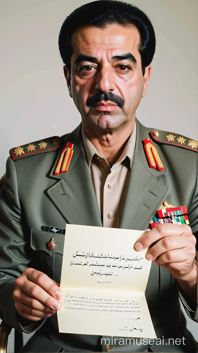Qusay Saddam Hussein Holding Personal Note from Father