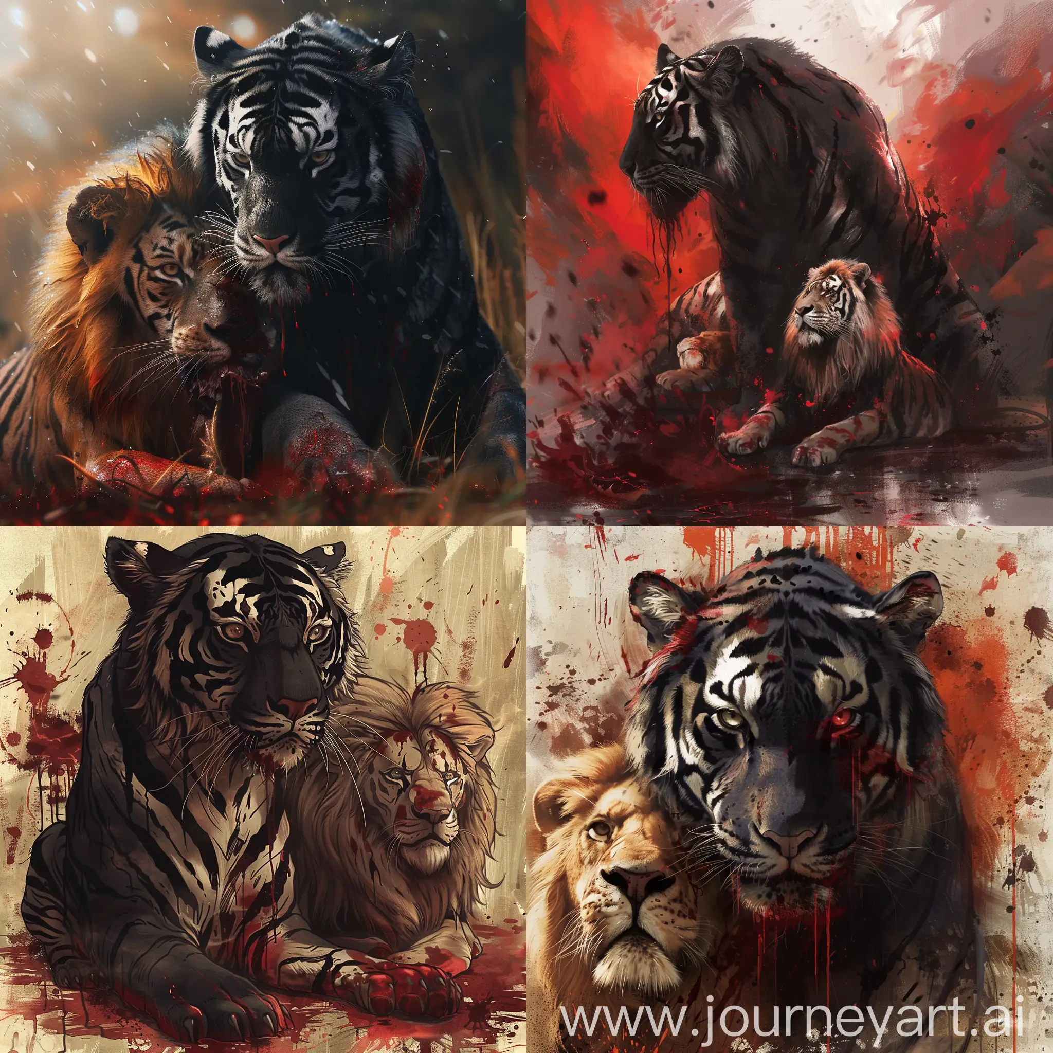 Ferocious-Black-Tiger-Facing-Off-Against-Lion-in-Bloody-Encounter