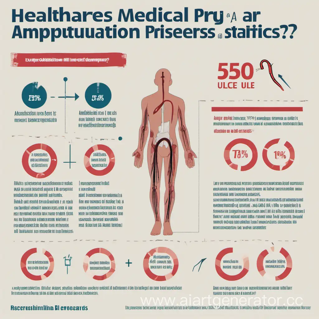 Act as a medical researcher creating an infographic on amputation statistics. Present key facts to raise awareness about the impact of amputation. Include data points like "Did you know that up to 25% of all diabetics will develop a foot ulcer?" and "Foot ulcers precede 80% of non-traumatic lower-extremity amputations." Additionally, highlight the shocking statistic that within 5 years of amputation, half of the individuals will develop an ulcer in the opposite limb. Finally, emphasize the grim reality that the mortality rate within 5 years post-amputation is a staggering 50%. Let's create visually compelling and informative content to educate and advocate for better healthcare.