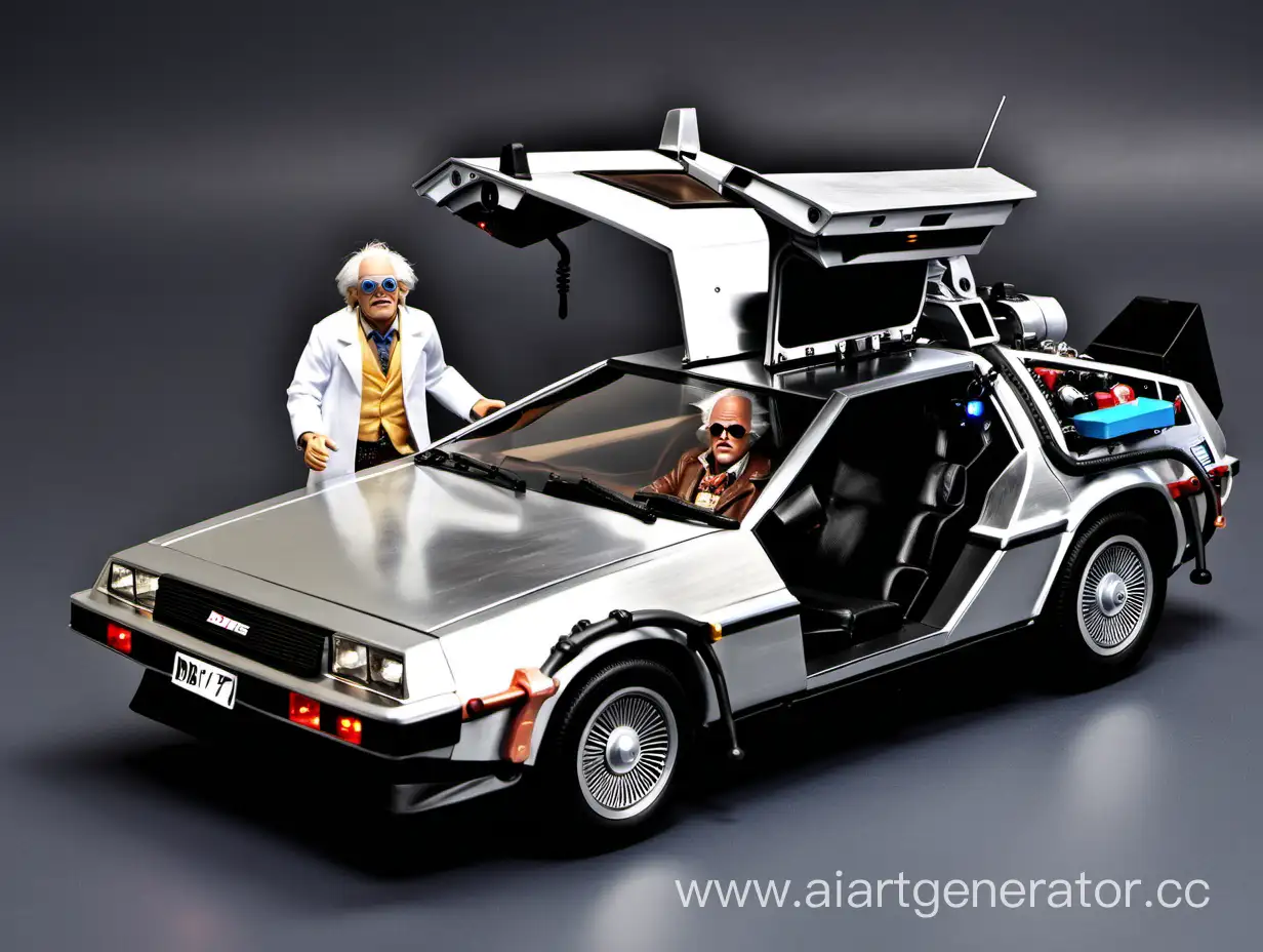 Doctor-Emmett-Brown-with-DeLorean-DMS12-Time-Machine