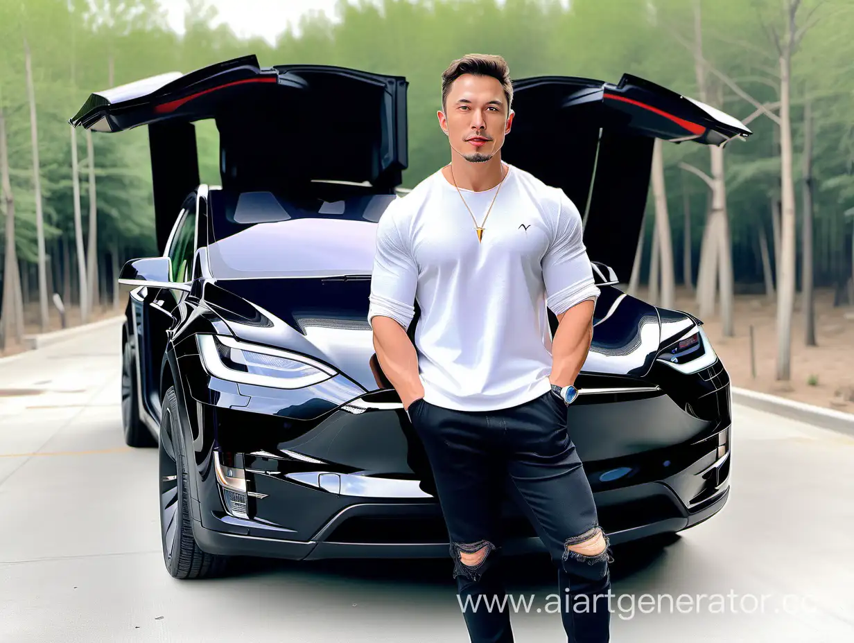 so muscle, influencer, youtuber, tiktoker, instagramer, have to tesla model x car, handsome young man his name is semi ekinci