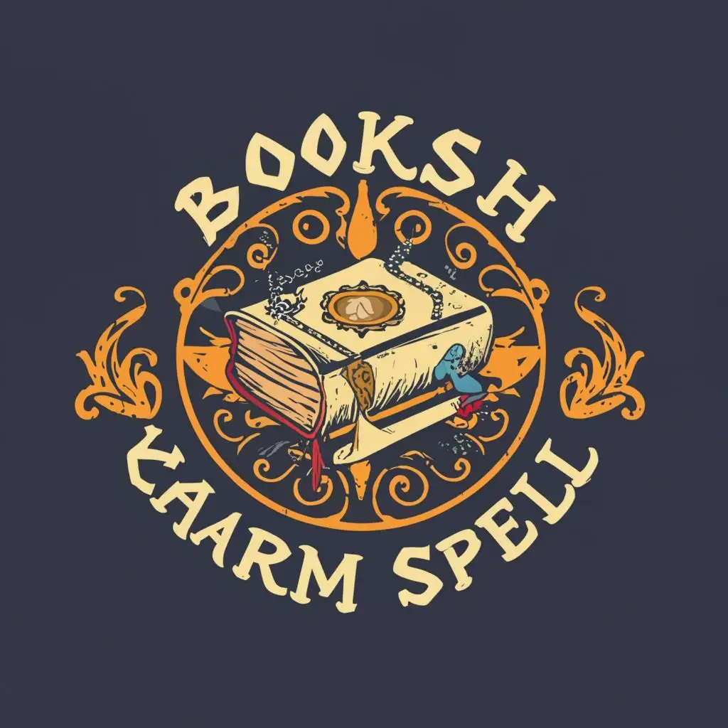 logo, main symbol of your logo, a book with a victorian cover and an e-reader etc., with the text "Bookish Charm Spell", typography, be used in Internet industry
