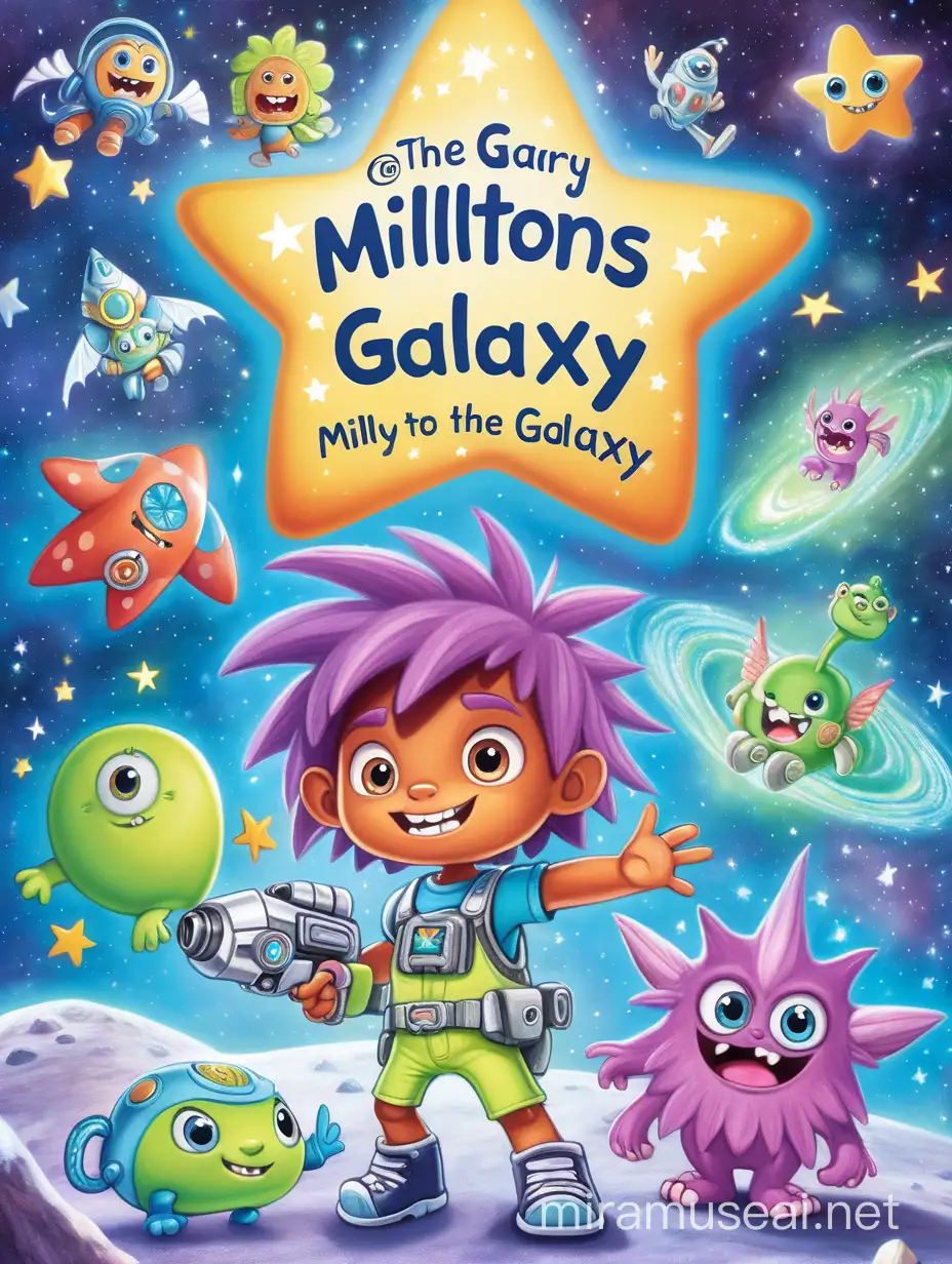 Star monsters take over the fairy galaxy and a boy and girl Milly and Miltons need to save the galaxy, animated fun and soft colours for young children book cover include a title