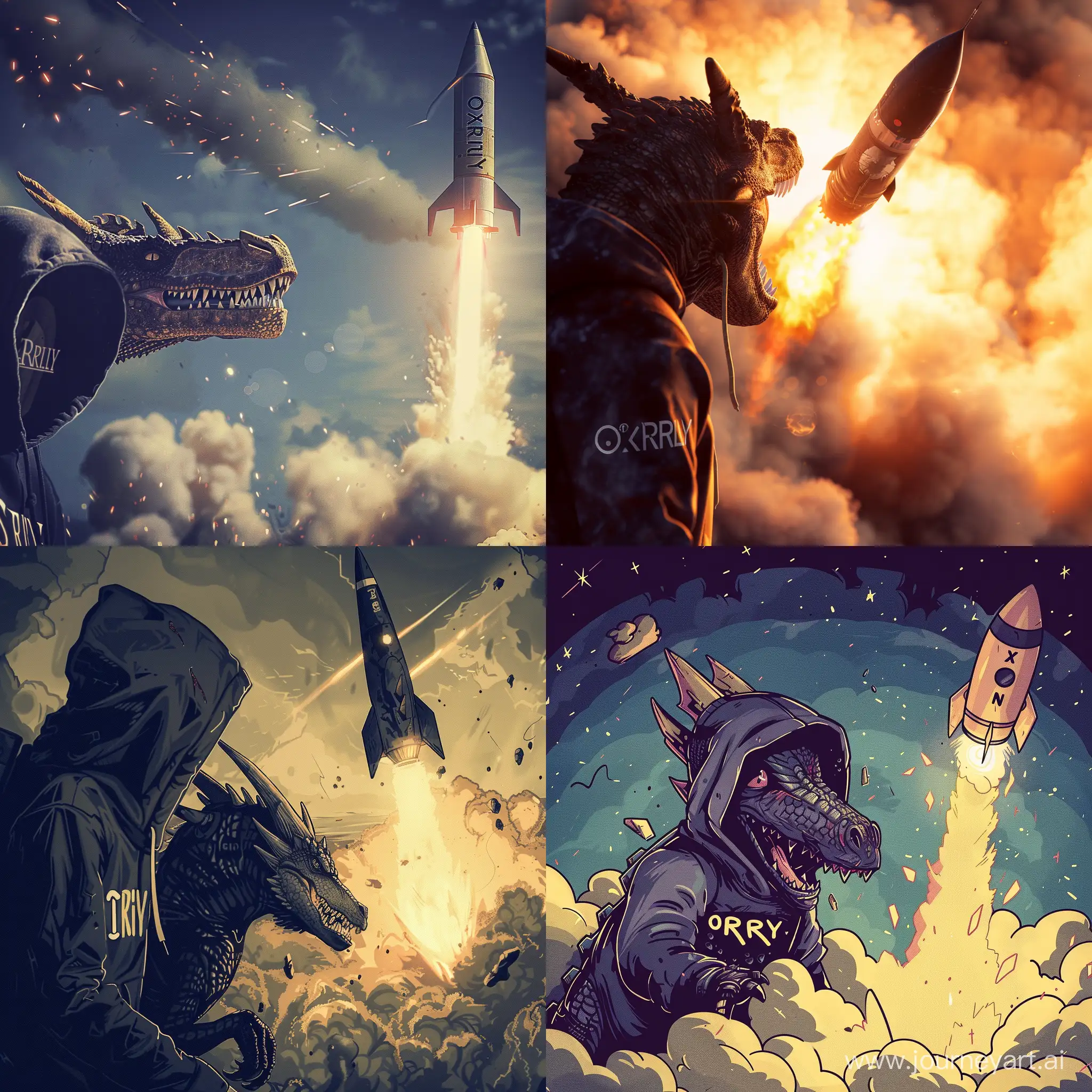 Digital-Art-Dragon-in-0xRiley-Hoodie-Evading-Rocket-Attack-NFT