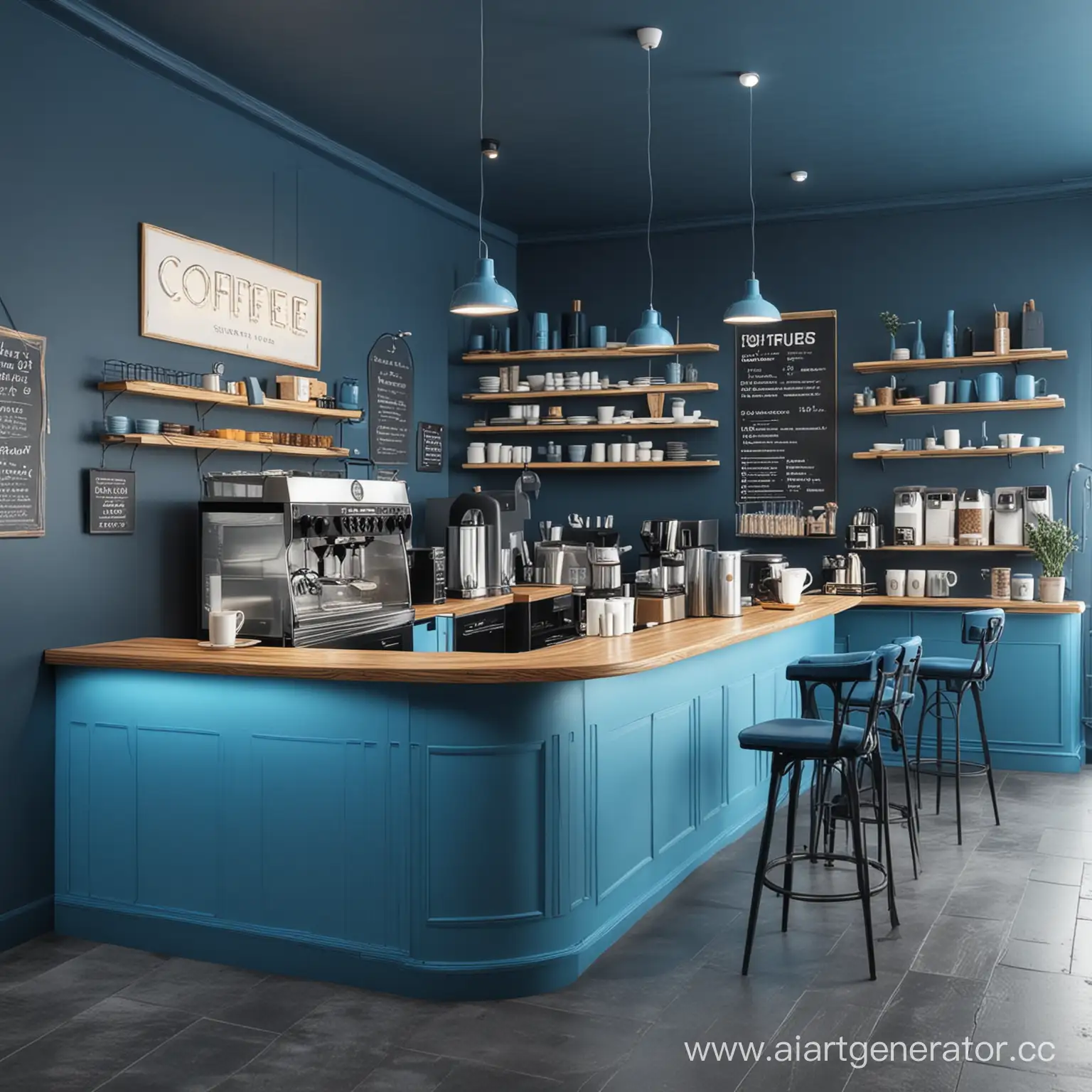 Дизайн кофейни в голубом стиле
