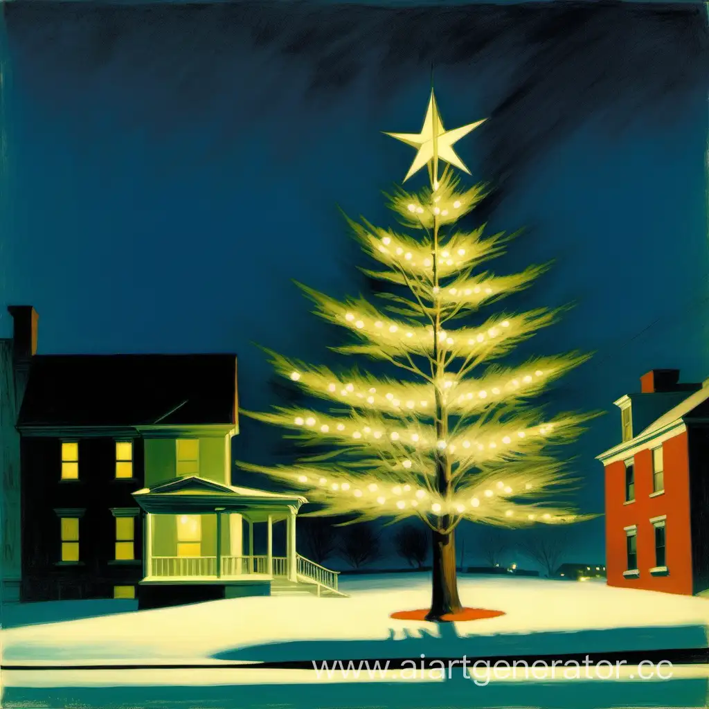 christmas tree, edward hopper, light, bright, art