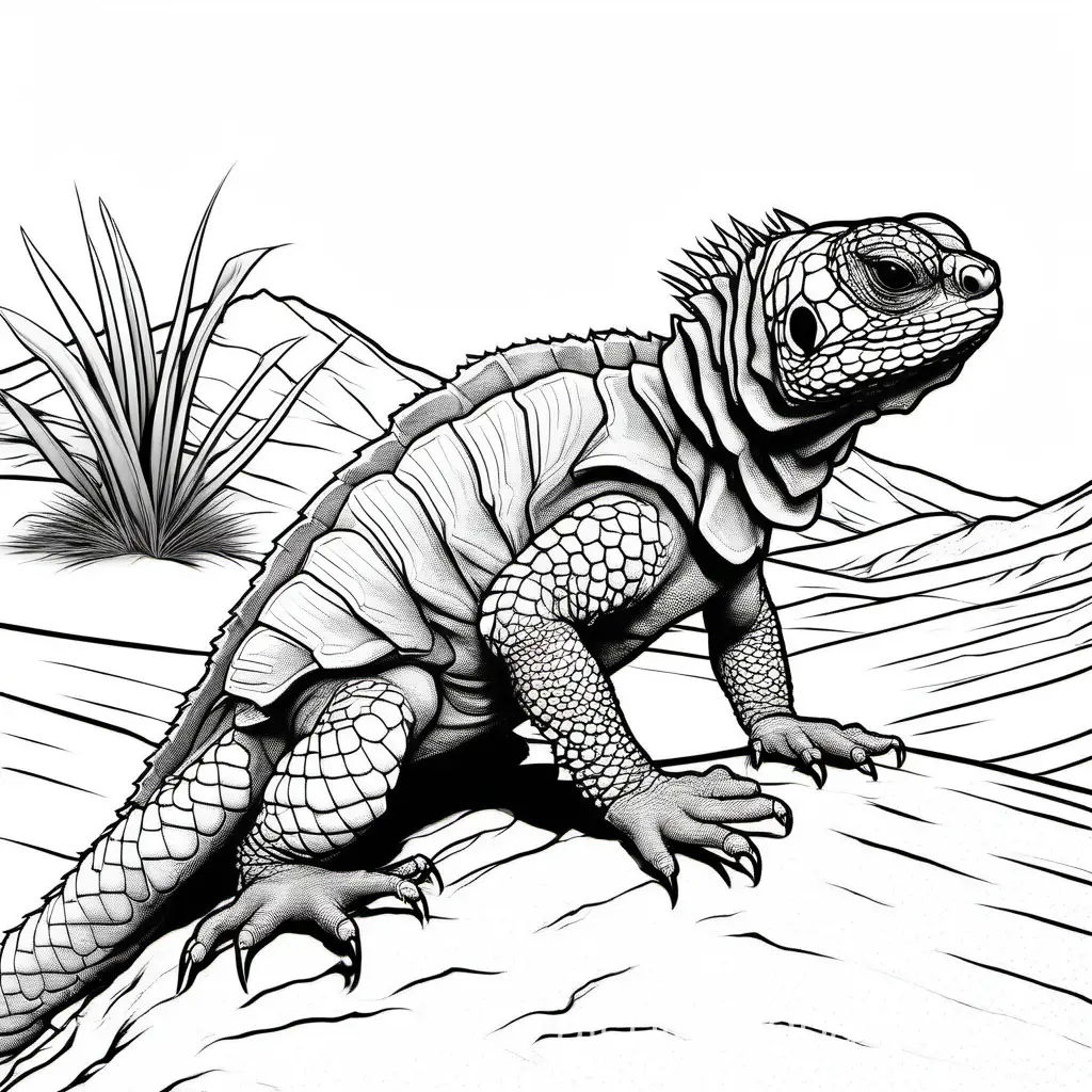 Realistic-Uromastyx-Coloring-Page-in-Sandy-Desert-Scene
