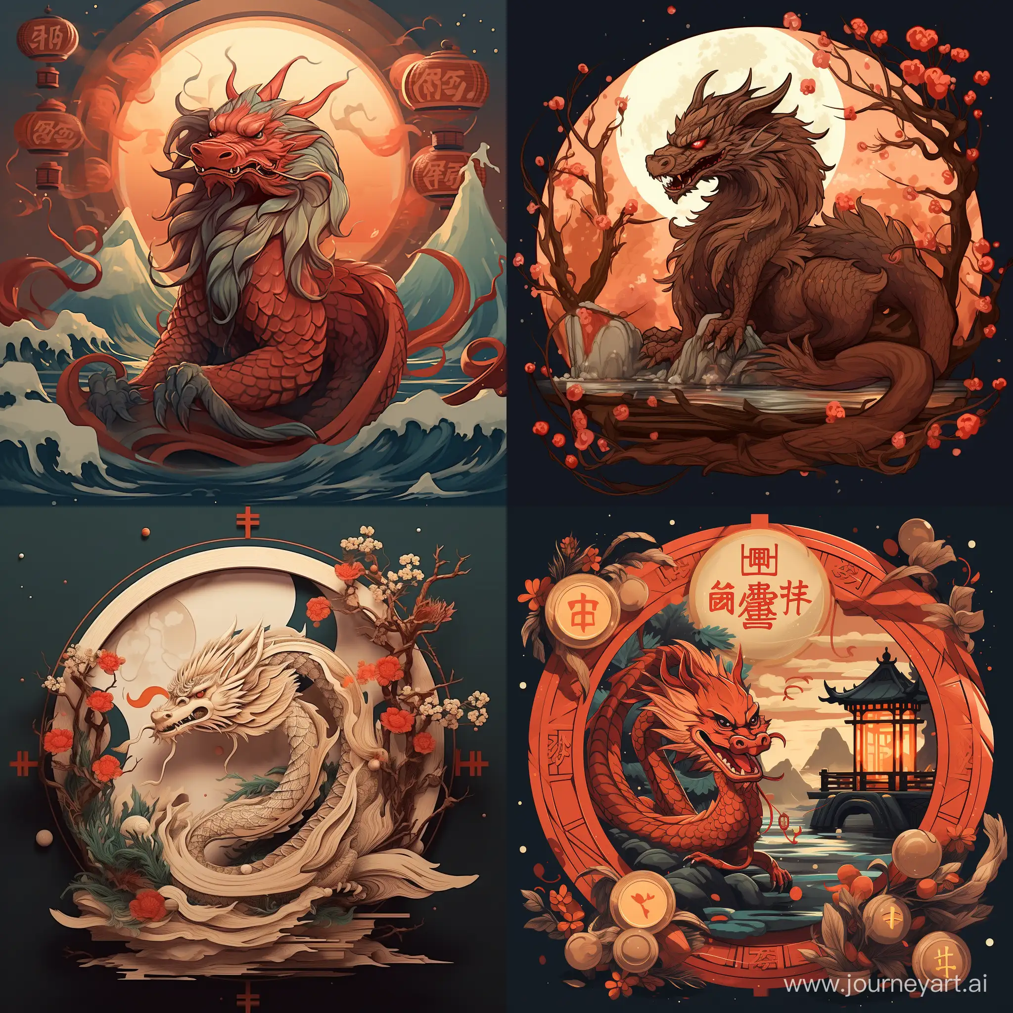 lunar new year picture with a dragon and wood style 