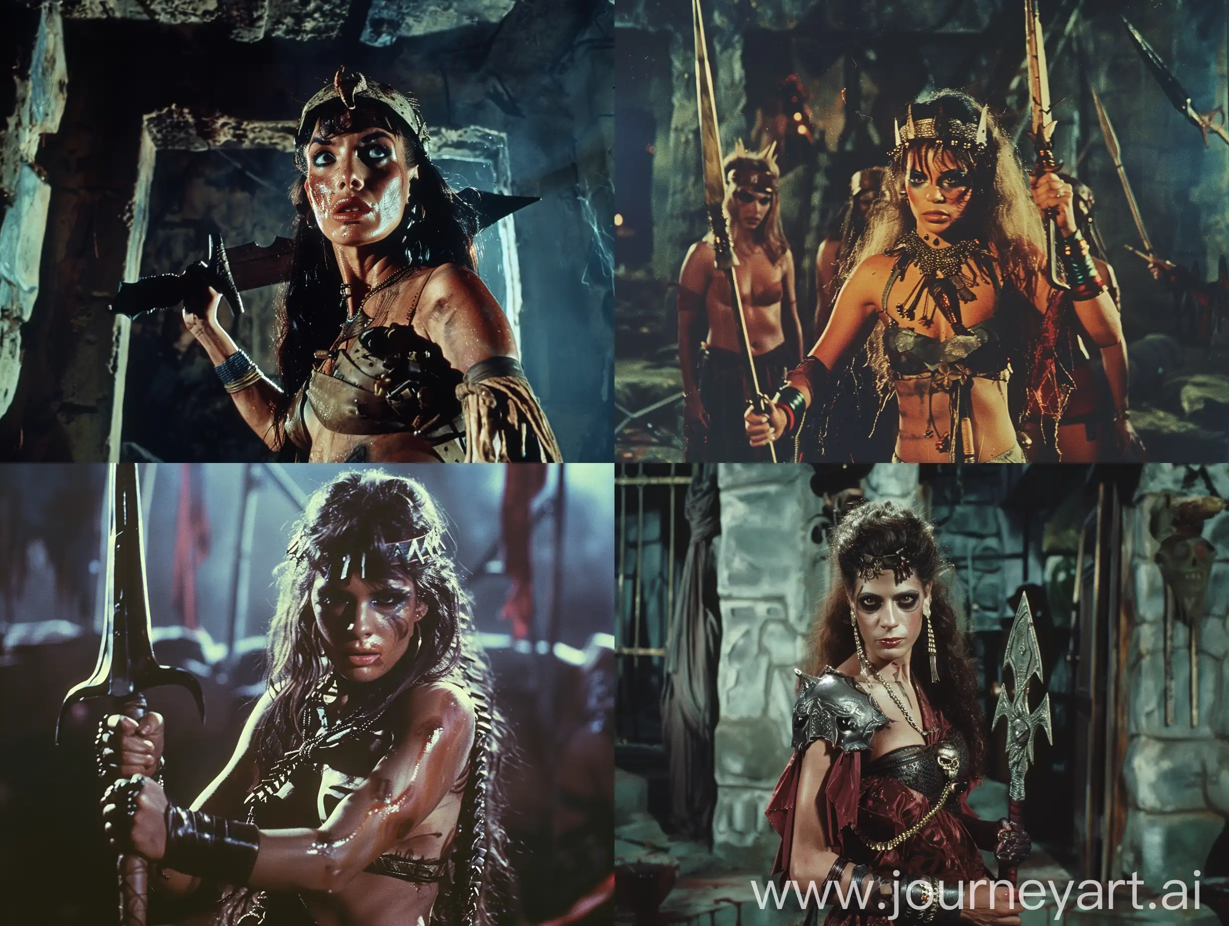 Fierce-Female-Barbarian-Confronts-Horror-in-1980s-Cinematic-Scene