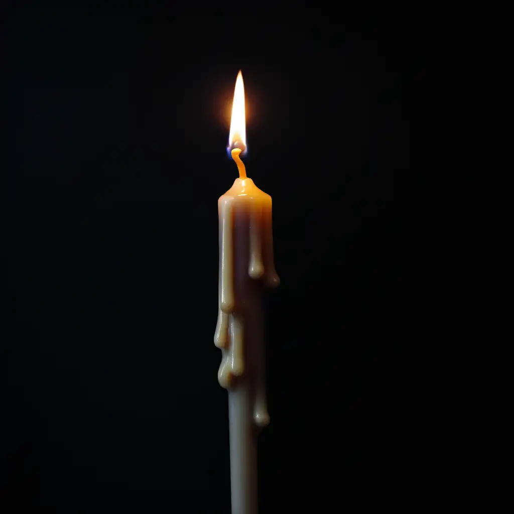 candles nolstalgic feeling, eerie, dark, sad, have candle wax melting on the stick too, just one candle in the image

