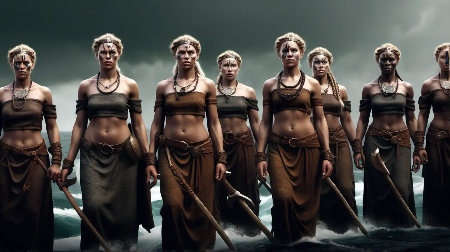 create an epic, vivid image of female slaves in the viking age